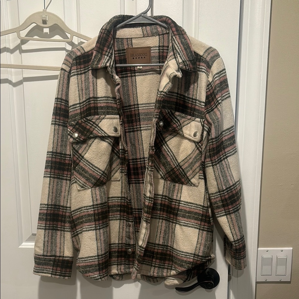 Blank NYC Cream and Black Plaid Utility Jacket